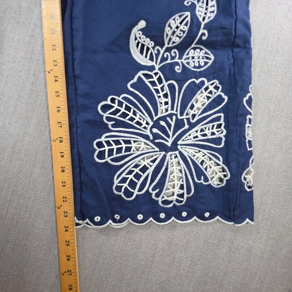 Christian Siriano Pants Womens Medium Blue Linen Blend Embroidered Eyelet Crop - Picture 9 of 16